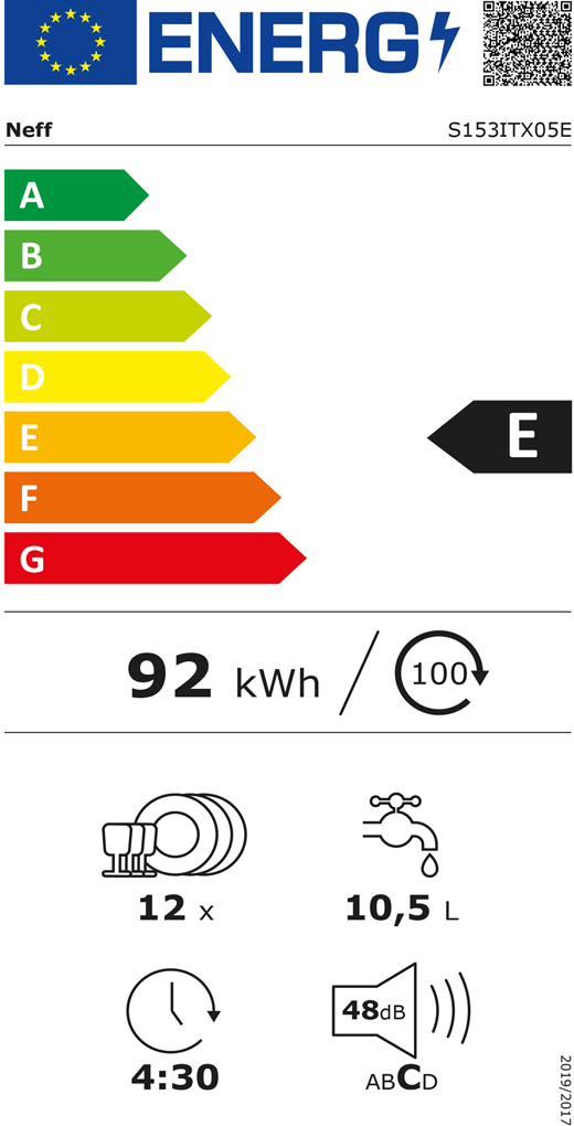 Neff N 30 S153itx05e Vollintegrierter Geschirrspuler 60 Cm Energieeffizienzklasse E