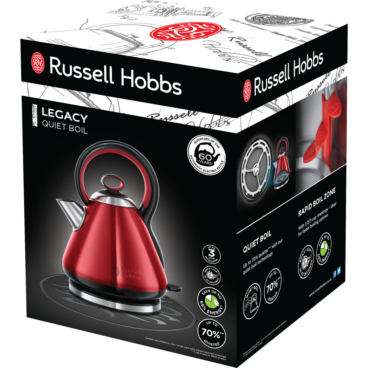 Russell Hobbs 21885 Legacy Quiet Boil Red Kettle Limescale Filter 3000 Watt 4008496943449 eBay
