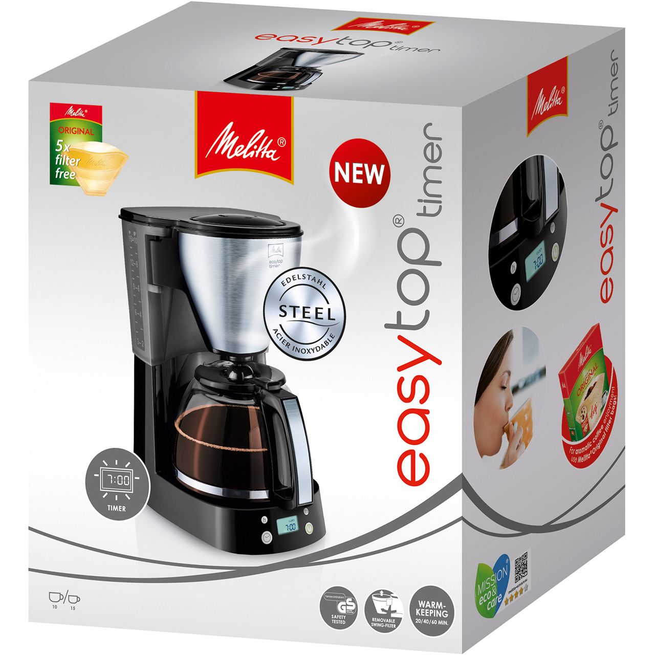 Melitta 6758193 EasyTop Timer Filter Coffee Machine with Timer Black