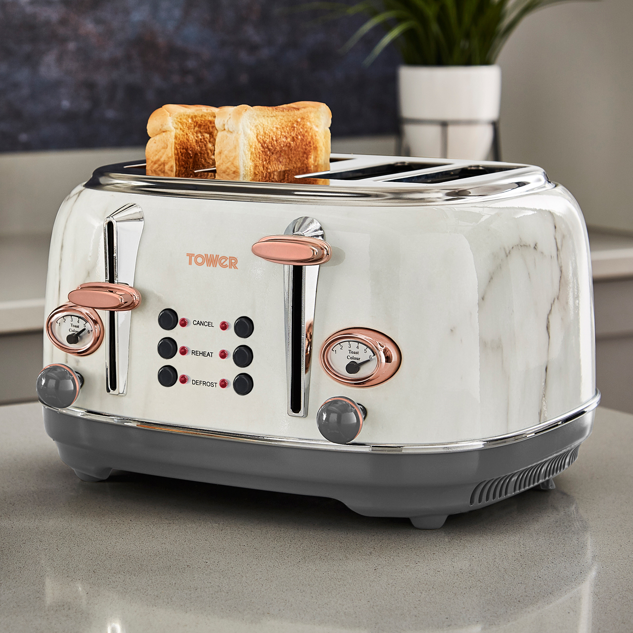 Tower AOBUNDLE002 Kettle and Toaster Set Stainless Steel White Marble
