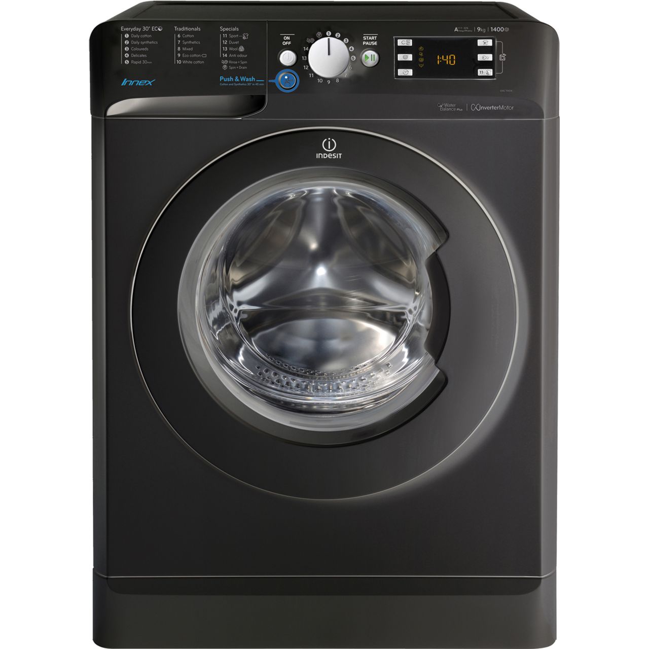 Indesit BWE91484XKUK A+++ Rated 9Kg 1400 RPM Washing Machine Black New ...