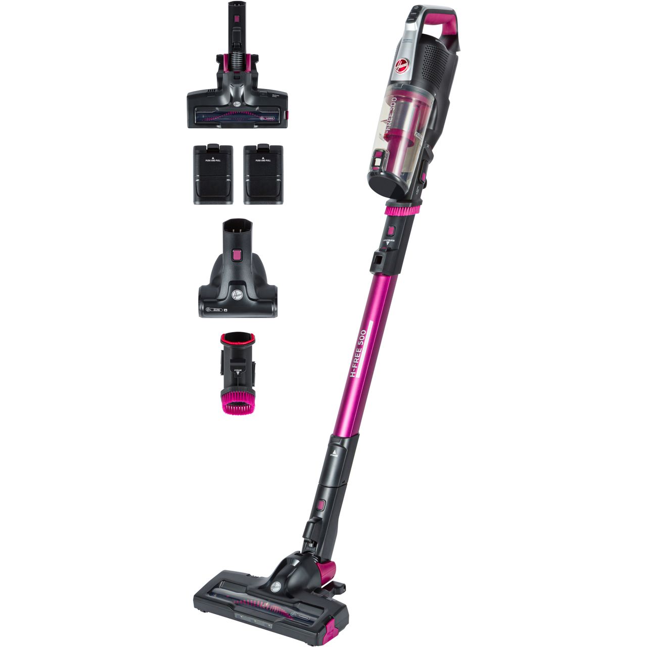 Hoover H-FREE 500 PETS ENERGY HF522PTE Cordless Vacuum Cleaner with Pet Hair Removal and up to 40 Minutes Run Time - Black / Pink