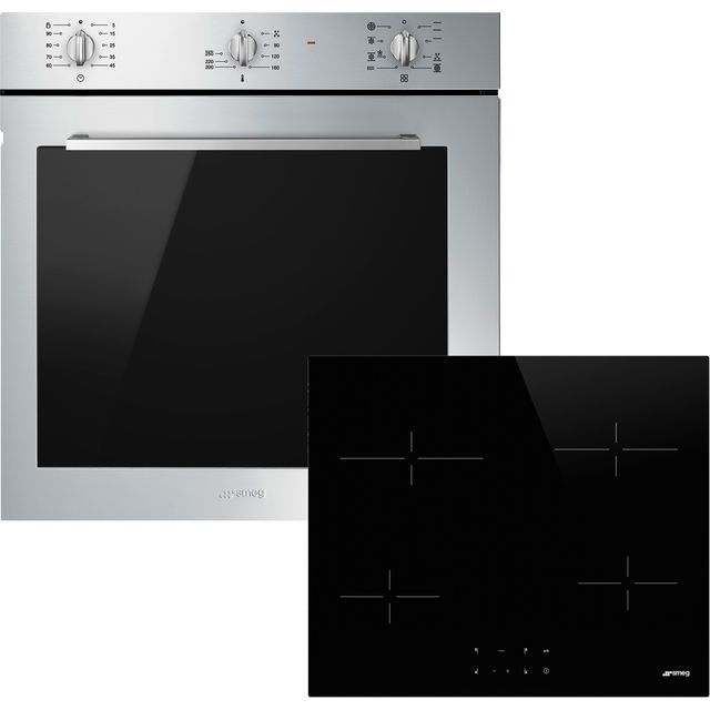 Smeg Cucina AOSF64M3C2 Built In Electric Single Oven and Ceramic Hob Pack - Stainless Steel / Black - A+ Rated