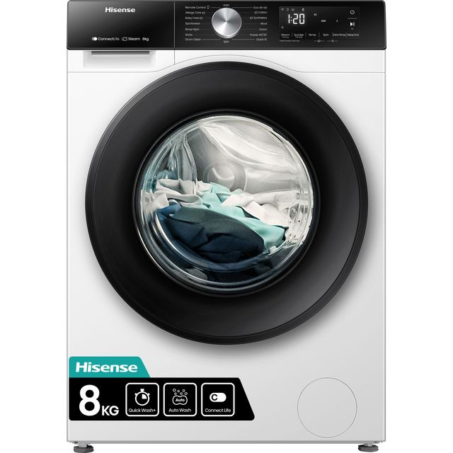 Hisense 3S Series WF3S8043BW 8kg WiFi Connected Washing Machine with 1400 rpm - White - A Rated
