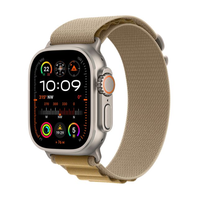 Apple Watch Ultra 2, 49mm, Natural Titanium Case, GPS + Cellular [2024] - Tan Alpine Loop - Large