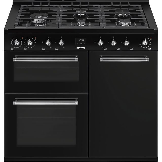 Smeg Concert CX103GMBL 100cm Dual Fuel Range Cooker - Black - A/B Rated