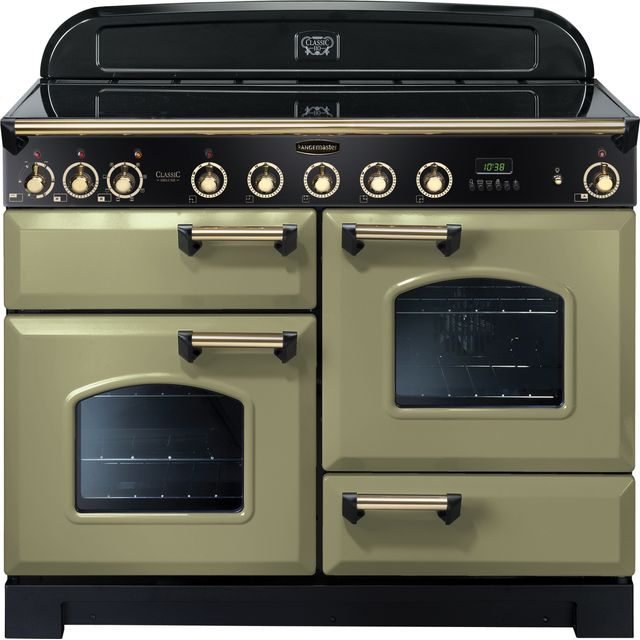 Rangemaster Classic Deluxe CDL110EIOG/B 110cm Electric Range Cooker with Induction Hob - Olive Green / Brass - A/A Rated