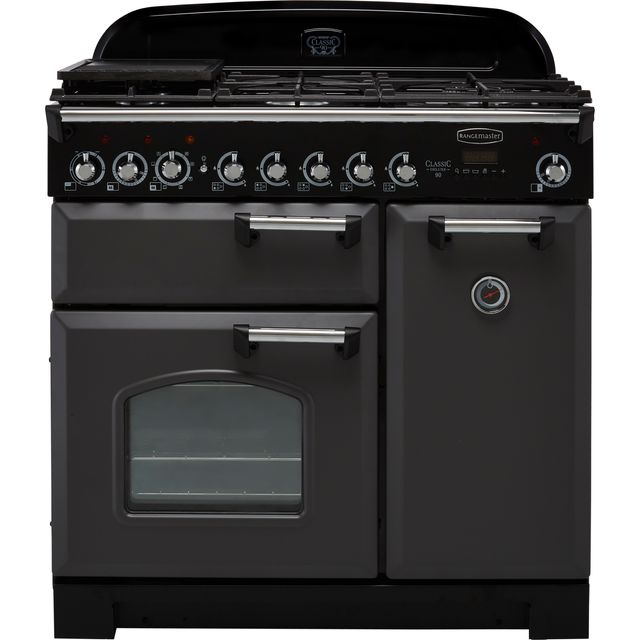 Rangemaster CDL90DFFSL/C Classic Deluxe 90cm Dual Fuel Range Cooker - Slate Grey / Chrome - CDL90DFFSL/C_SL - 1