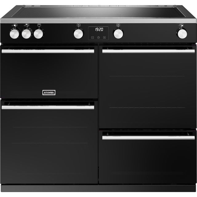 Stoves Precision Deluxe ST DX PREC D1000Ei ZLS BK 100cm Electric Range Cooker with Induction Hob - Black - A Rated