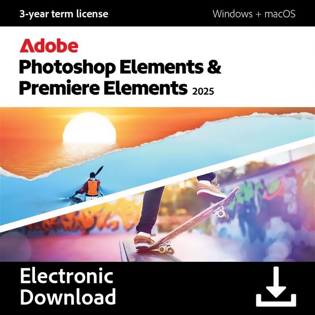 Adobe Photoshop & Premiere Elements 2025 Digital Download for Windows Or Mac, for 1 User - 3 Year License, 3 Year License Included