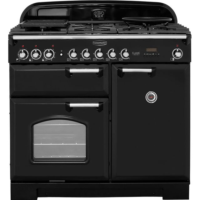 Rangemaster Classic Deluxe CDL100DFFBL/C 100cm Dual Fuel Range Cooker - Black / Chrome - A/A Rated