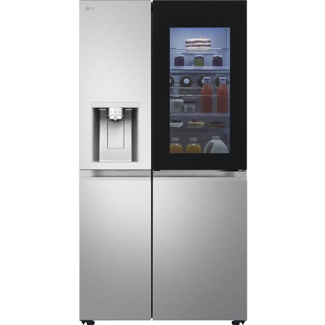 LG InstaView ThinQ GSXE90BSDD Wifi Connected Plumbed Total No Frost American Fridge Freezer - Brushed Steel - D Rated