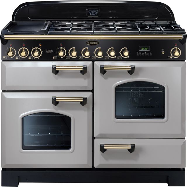 Rangemaster Classic Deluxe CDL110DFFRP/B 110cm Dual Fuel Range Cooker - Royal Pearl / Brass - A/A Rated