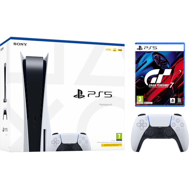 PlayStation 5 825GB with Gran Turismo 7 and Extra Controller - White 