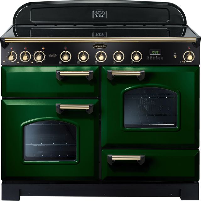 Rangemaster Classic Deluxe CDL110EIRG/B 110cm Electric Range Cooker with Induction Hob - Racing Green / Brass - A/A Rated