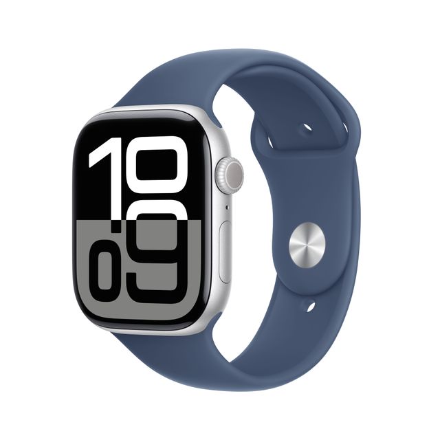 Apple Watch Series 10, 46mm, Silver Aluminium Case, GPS [2024] - Denim Sport Band - M/L