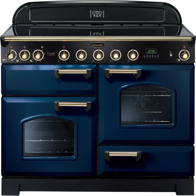 Rangemaster Classic Deluxe CDL110EIRB/B 110cm Electric Range Cooker with Induction Hob - Regal Blue / Brass - A/A Rated