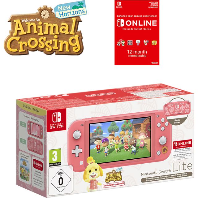 Nintendo Switch Lite 32GB with Animal Crossing: New Horizons Isabelle Aloha Edition + Switch Online 1 Year - Coral