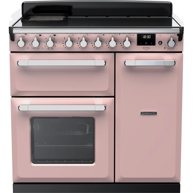 Rangemaster Estel Deluxe ESDL90EIPPPK/CM1 90cm Electric Range Cooker with Induction Hob - Pale Pink / Chrome - A/A Rated