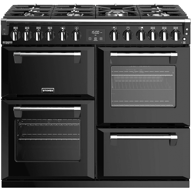 Stoves Richmond Deluxe S1000DF 100cm Dual Fuel Range Cooker - Black - A/A/A Rated