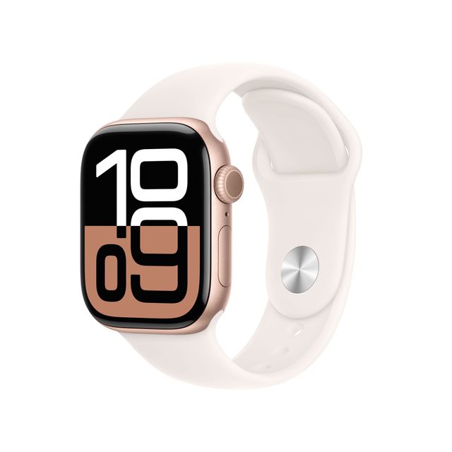 Apple Watch Series 10, 42mm, Rose Gold Aluminium Case, GPS [2024] - Light Blush Sport Band - S/M