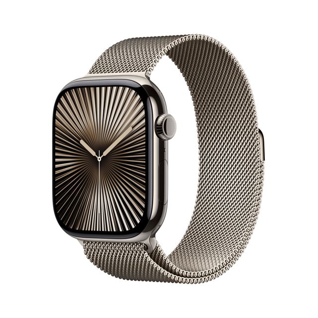 Apple Watch Series 10, 46mm, Natural Aluminium Case, GPS + Cellular [2024] - Natural Milanese Loop - S/M