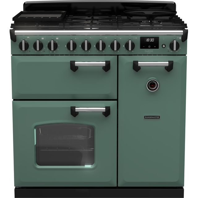 Rangemaster CLDL90DFPMGR/CM1 Classic Deluxe 90 Dual Fuel Range Cooker - Mineral Green / Chrome - CLDL90DFPMGR/CM1_PG - 1