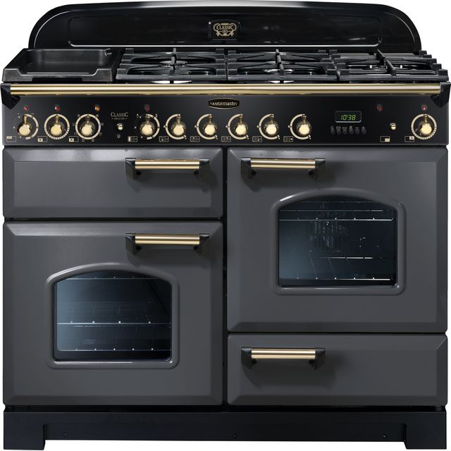 Rangemaster CDL110DFFSL/B Classic Deluxe 110cm Dual Fuel Range Cooker - Slate Grey / Brass - CDL110DFFSL/B_SL - 1