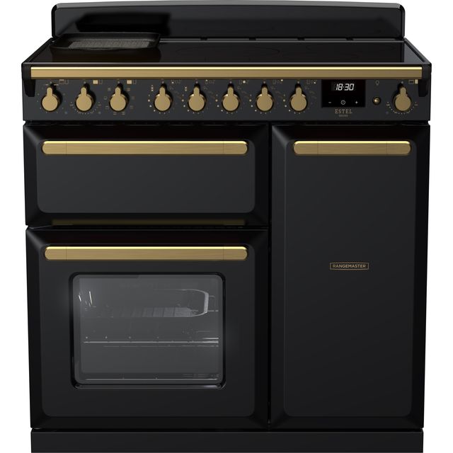 Rangemaster Edge Deluxe Free Standing Range Cooker in Black / Antique Brass