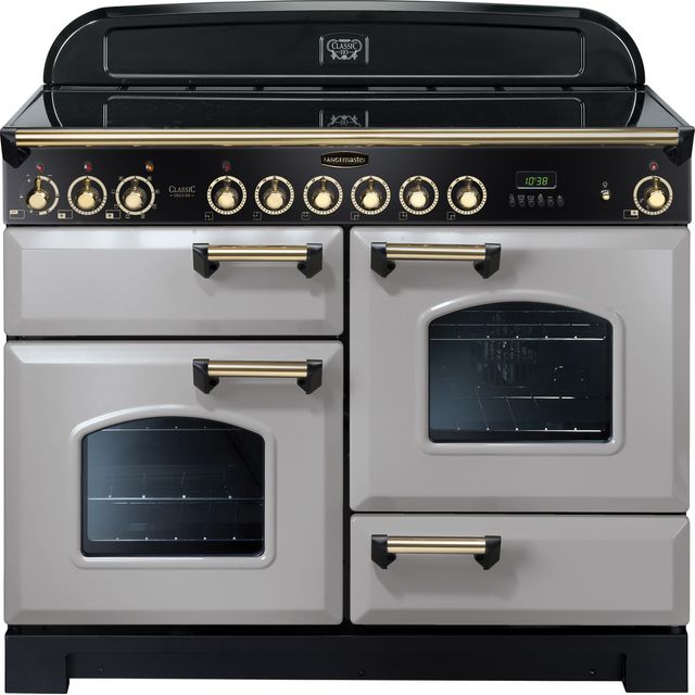 Rangemaster Classic Deluxe CDL110ECRP/B 110cm Electric Range Cooker with Ceramic Hob - Royal Pearl / Brass - A/A Rated