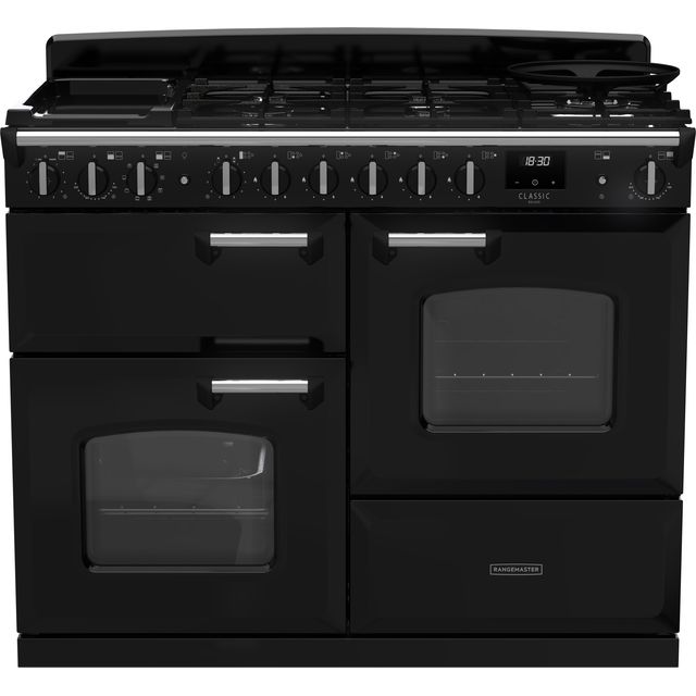 Rangemaster Classic Deluxe 110 Free Standing Range Cooker in Charcoal Black / Chrome