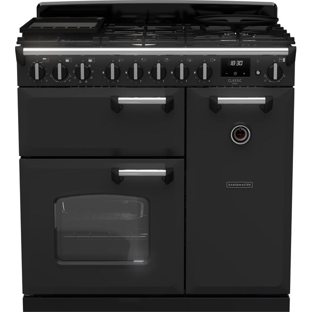 Rangemaster CLDL90DFPCBL/CM1 Classic Deluxe 90 Dual Fuel Range Cooker - Charcoal Black / Chrome - CLDL90DFPCBL/CM1_BK - 1