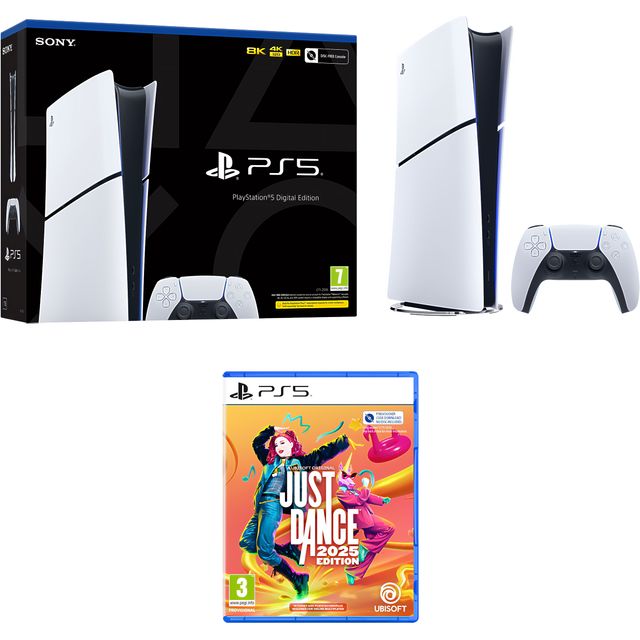 PlayStation 5 Digital Edition (Model Group  Slim) 1 TB with Just Dance 2025 (Code in Box) - White