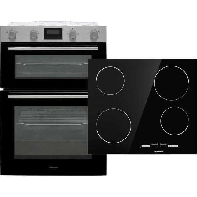 Hisense BI6095CXUK Built In Electric Electric Double Oven and Ceramic Hob Pack - Stainless Steel / Black - A/A Rated