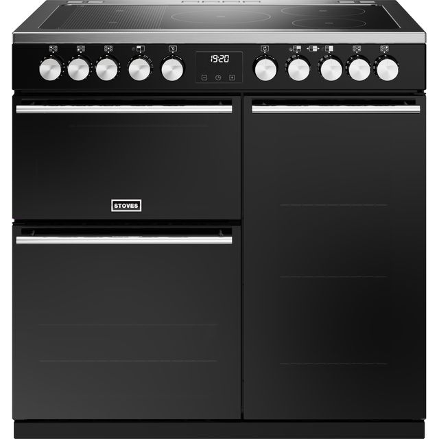 Stoves Precision Deluxe ST DX PREC D900Ei RTY BK 90cm Electric Range Cooker with Induction Hob - Black - A Rated