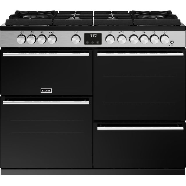 Stoves Precision Deluxe ST DX PREC D1100DF GTG SS 110cm Dual Fuel Range Cooker - Black / Stainless Steel - A Rated