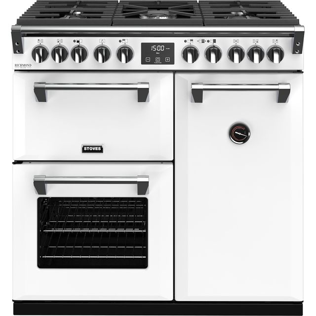 Stoves Richmond Deluxe STRICHDXS900DFCBIwh 90cm Dual Fuel Range Cooker - Icy White - A Rated