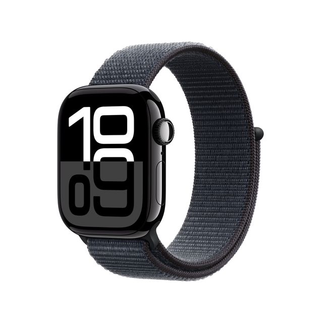 Apple Watch Series 10, 42mm, Jet Black Aluminium Case, GPS [2024] - Ink Sport Loop