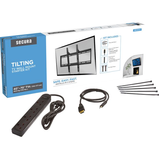 Secura QLTK1-B4 Tilting TV Wall Mount Starter Kit For 40 - 70 inch TV's - Black