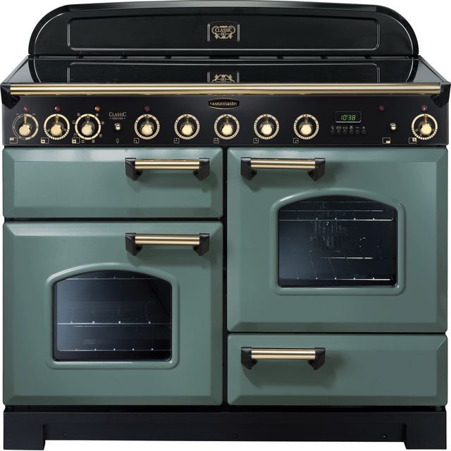 Rangemaster Classic Deluxe CDL110EIMG/B 110cm Electric Range Cooker with Induction Hob - Mineral Green / Brass - A/A Rated