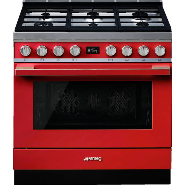 Smeg CPF9GPR Portofino 90cm Dual Fuel Range Cooker - Red - CPF9GPR_RD - 1