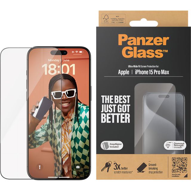 PanzerGlass Screen Protector for iPhone 15 Pro Max - Ultra-Wide Fit