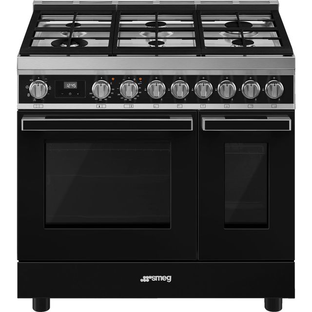 Smeg Portofino CPF92GMBL 90cm Dual Fuel Range Cooker - Black - A/A Rated