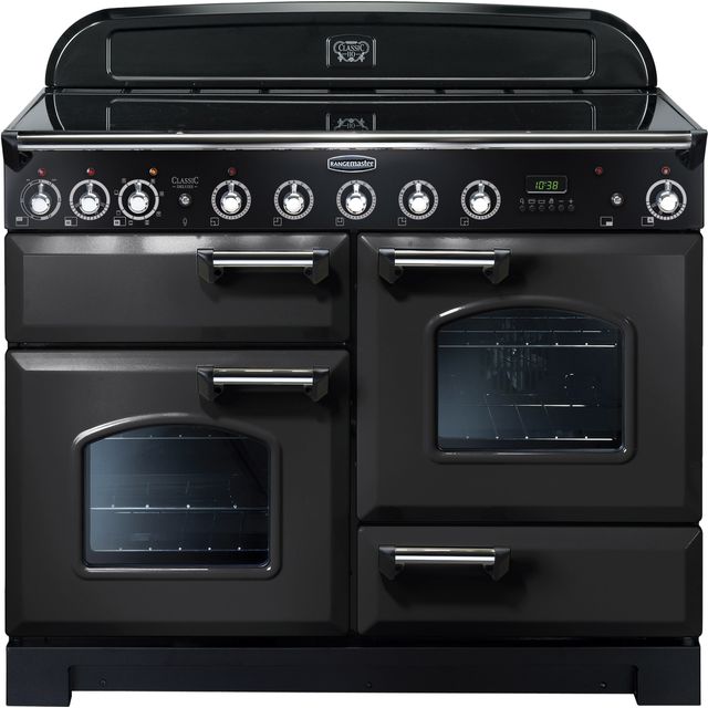 Rangemaster Classic Deluxe CDL110EICB/C 110cm Electric Range Cooker with Induction Hob - Charcoal Black / Chrome - A/A Rated