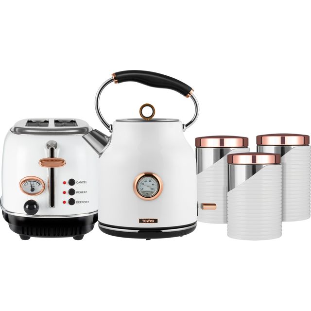 Tower Linear Rose Gold Black Toaster Kettle Set a 1.8L S/S Pyramid Kettle a Rose Gold Black Linear 4 Slice Toaster 