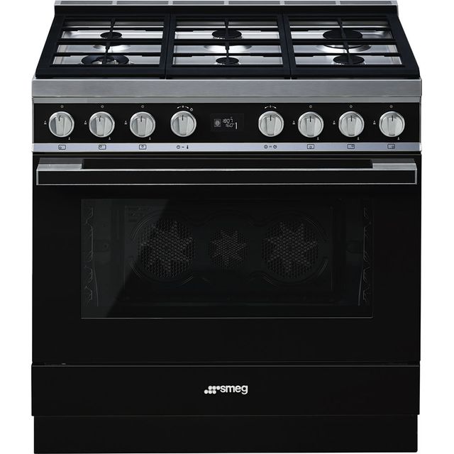 Smeg Portofino CPF9GPBL 90cm Dual Fuel Range Cooker - Black - A+ Rated