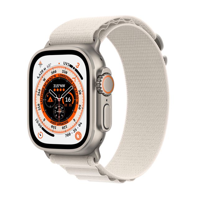 Apple Watch Ultra, 49mm, Titanium Case, GPS + Cellular [2022] - Starlight Alpine Loop - Small