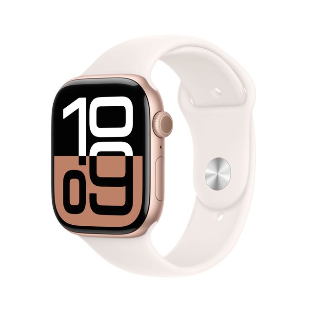 Apple Watch Series 10, 46mm, Rose Gold Aluminium Case, GPS [2024] - Light Blush Sport Band - M/L