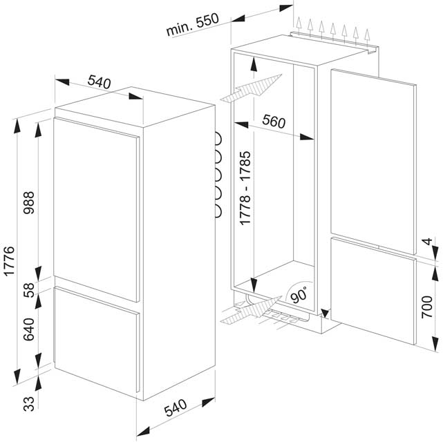 amica bk316 3 integrated 70 30 fridge freezer