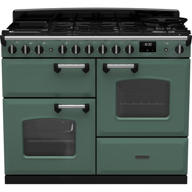 Rangemaster Classic Deluxe 110 Free Standing Range Cooker in Green / Chrome